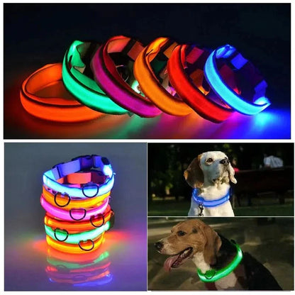 LED Adjustable Dog Collar Blinking Flashing Light Up Glow Pets Safety Waterproof - Pets Best shop