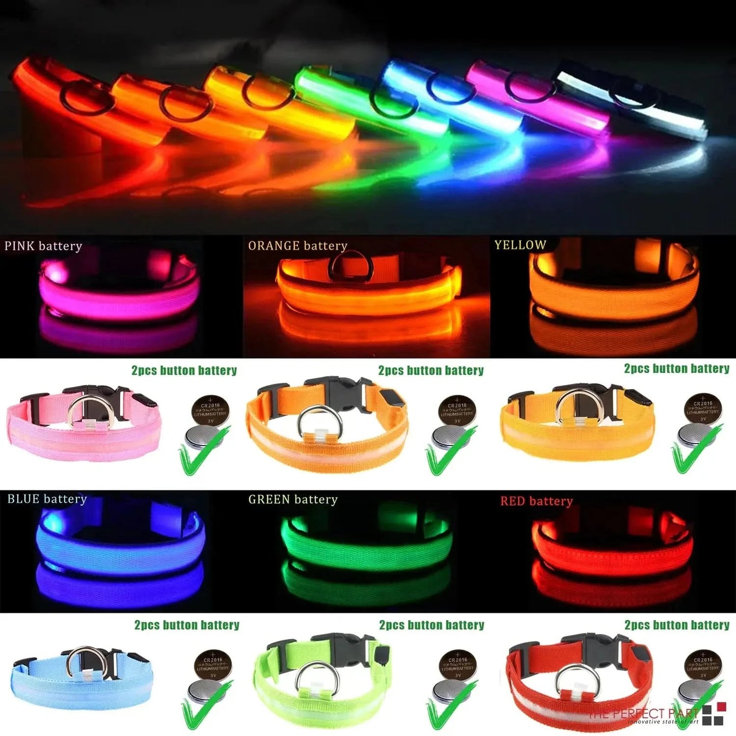 LED Adjustable Dog Collar Blinking Flashing Light Up Glow Pets Safety Waterproof - Pets Best shop