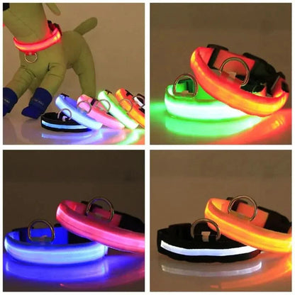 LED Adjustable Dog Collar Blinking Flashing Light Up Glow Pets Safety Waterproof - Pets Best shop
