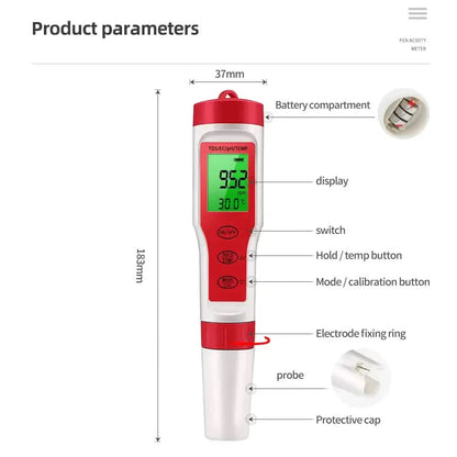 4 in 1 Digital PH EC Meter LCD Tester Pocket Hydroponics Aquarium Water Test Pen My Store
