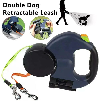 Dual Pet Leash Retractable Reflective Lead 360 Swivel Double Dog Walking Leash My Store