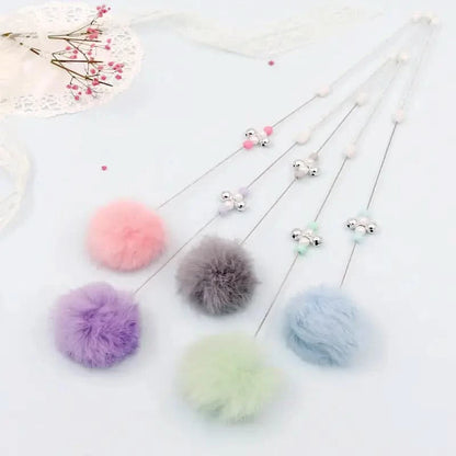 Colorful Pom Pom Cat Teaser Wand with Bell Toy My Store
