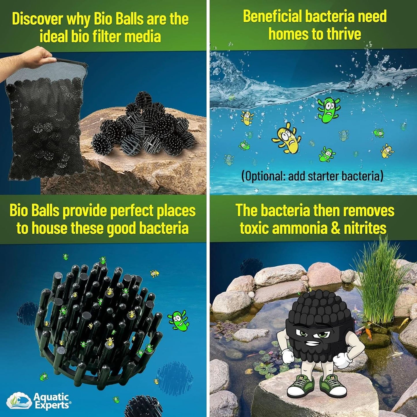 Bio Balls Filter Media - 1.5 Inch Large Bio Balls for Pond and Aquarium Filters, 100 Count with 10" X 12" Mesh Bag