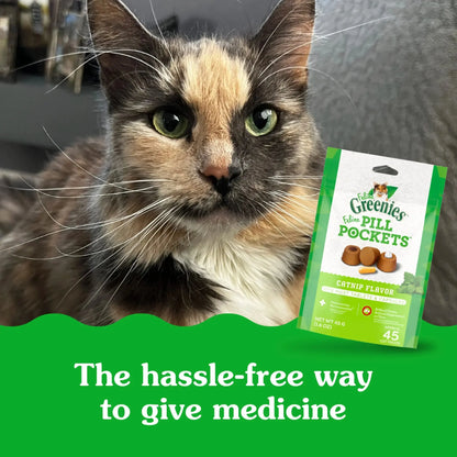 Feline  Pill Pockets for Cats Natural Soft Cat Treats, Catnip Flavor, 1.6 Oz Pack (45 Treats)