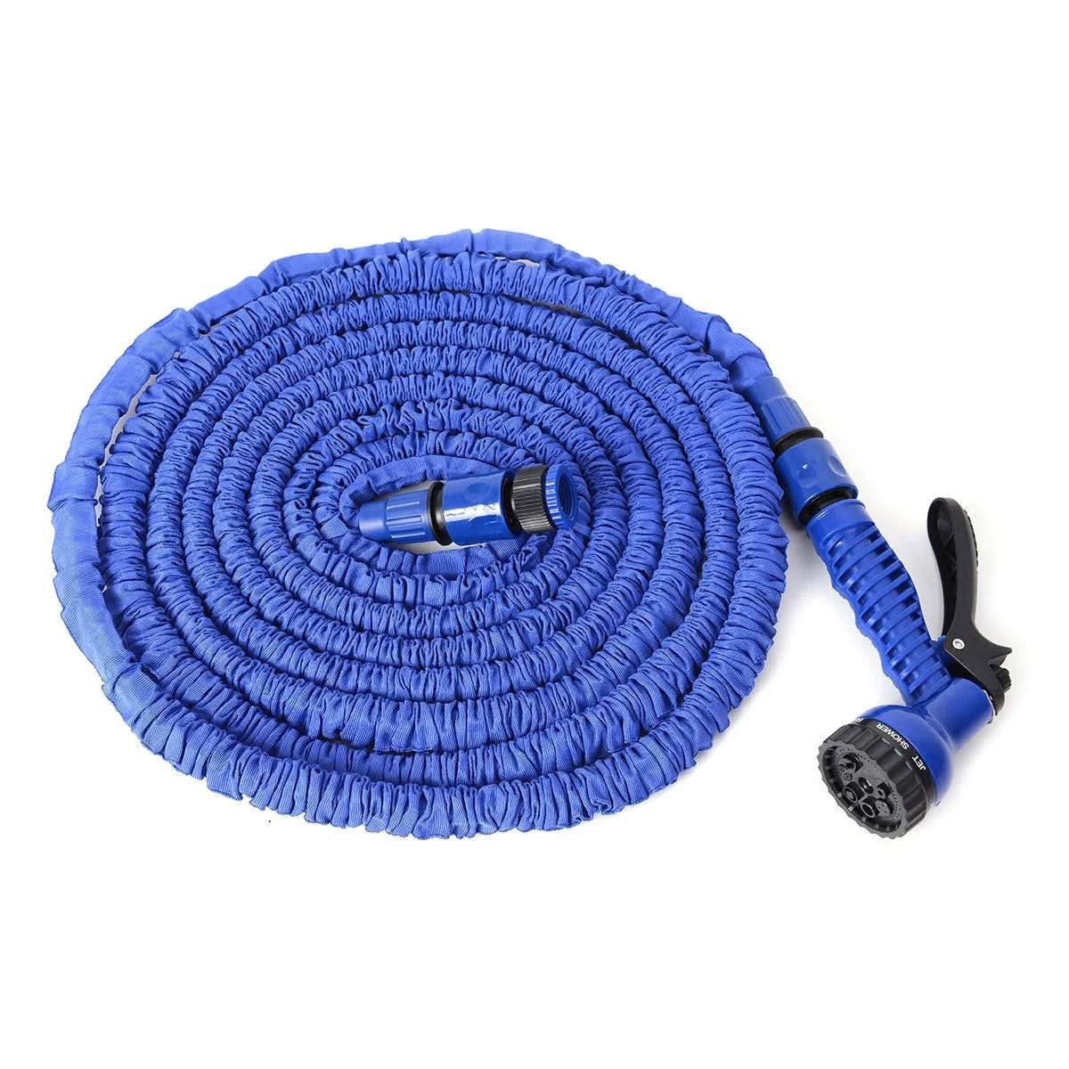 Expandable Flexible Deluxe Garden Water Hose W/ Spray Nozzle in Blue (100Ft) -