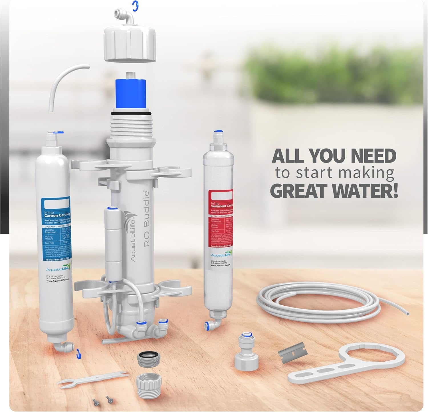 RO Buddie 3-Stage Reverse Osmosis Water Filtration System for Aquariums and Fountains, 100 GPD
