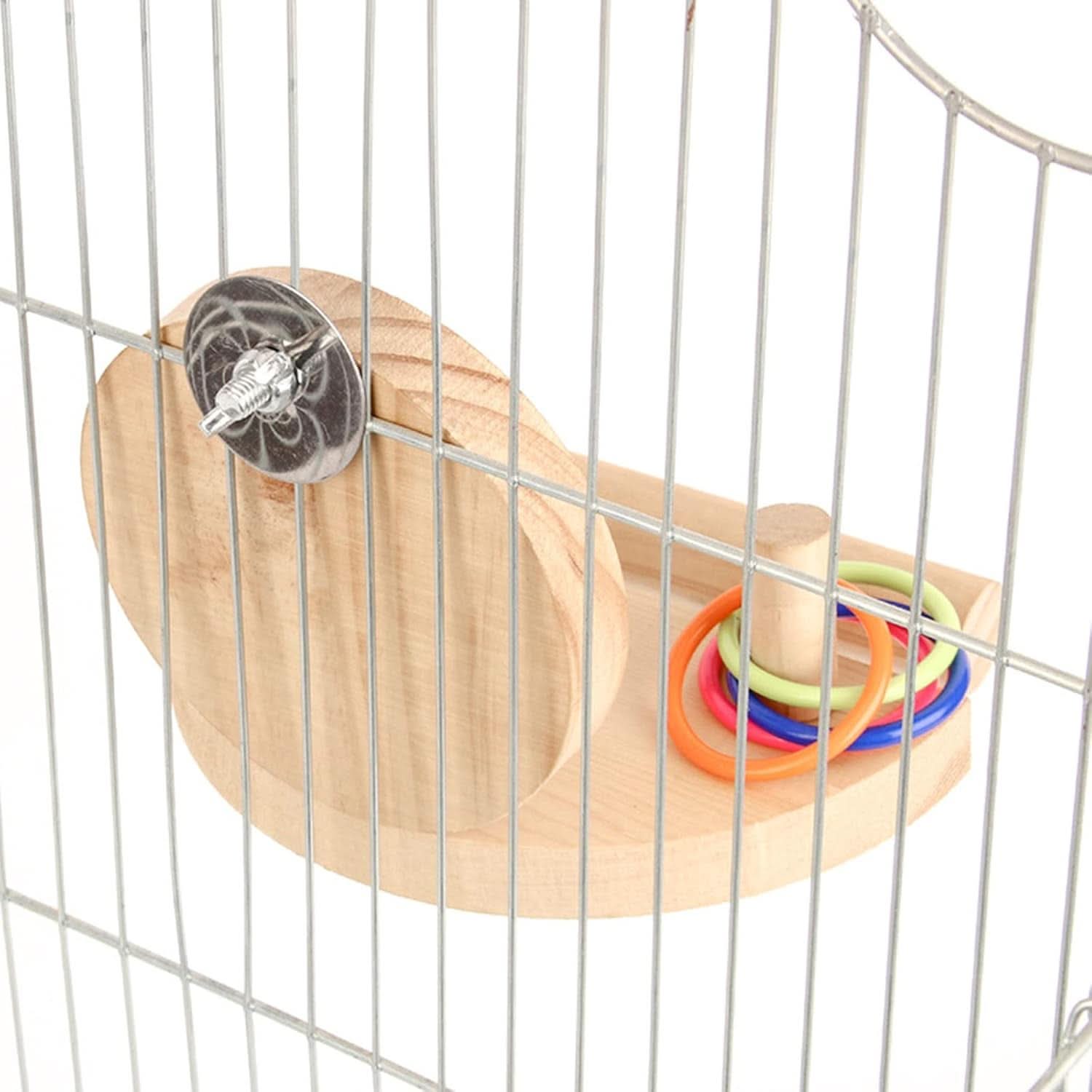 Parrot Mirror Toy Set with Wooden Platform Stand and Colorful Stacking Rings - Ideal Intelligence Toys for Cockatiels and Parrots