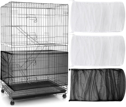 Large Adjustable Bird Cage Cover with Seed and Feather Catcher - Nylon Mesh Net Soft Skirt Guard for Parakeets, Macaws, and African Round/Square Cages (118 x 15 Inches)