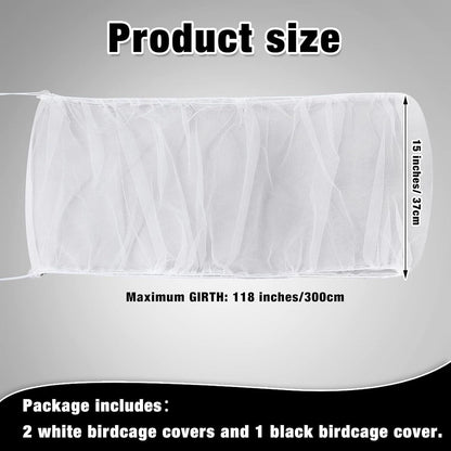 Large Adjustable Bird Cage Cover with Seed and Feather Catcher - Nylon Mesh Net Soft Skirt Guard for Parakeets, Macaws, and African Round/Square Cages (118 x 15 Inches)