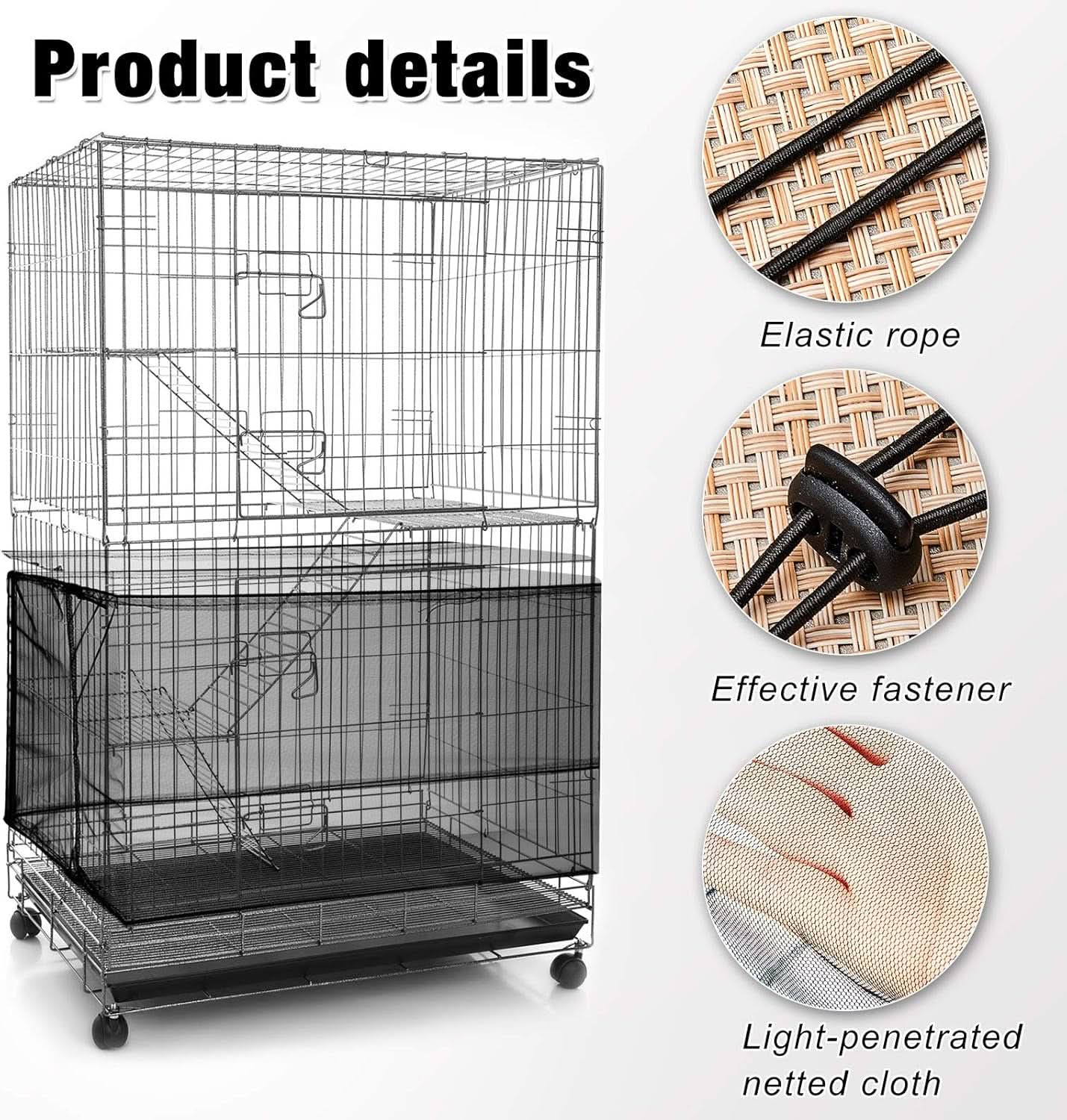 Large Adjustable Bird Cage Cover with Seed and Feather Catcher - Nylon Mesh Net Soft Skirt Guard for Parakeets, Macaws, and African Round/Square Cages (118 x 15 Inches)