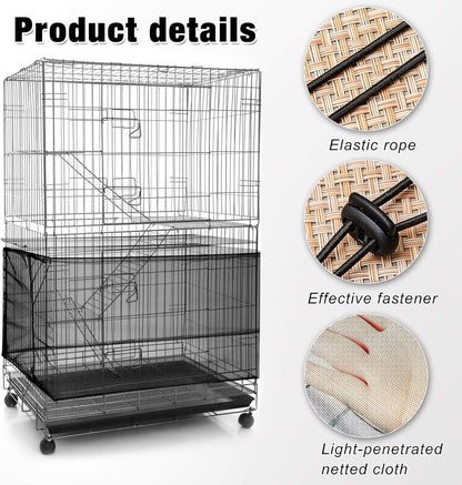 Large Adjustable Bird Cage Cover with Seed and Feather Catcher - Nylon Mesh Net Soft Skirt Guard for Parakeets, Macaws, and African Round/Square Cages (118 x 15 Inches)