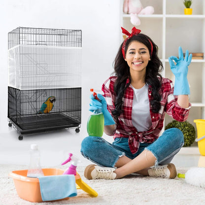 Large Adjustable Bird Cage Cover with Seed and Feather Catcher - Nylon Mesh Net Soft Skirt Guard for Parakeets, Macaws, and African Round/Square Cages (118 x 15 Inches)