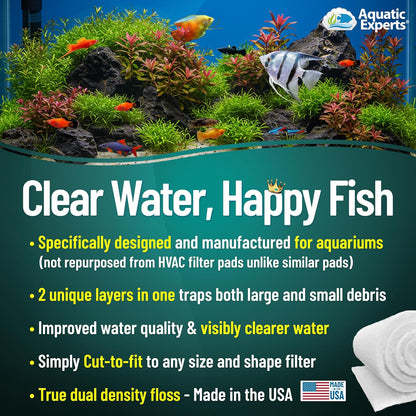Premium Aquarium Filter Floss - Filterfirst Media Roll for Crystal Clear Water, 3/4" - 1" Thickness (12" Wide, 24' Long)
