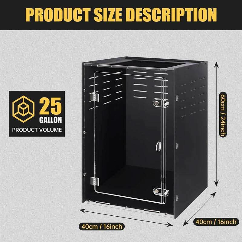 Reptile Tank Enclosure - 16"x16"x25" Crested Gecko Terrarium with Ventilation for Lizards, Snakes, and Chameleons