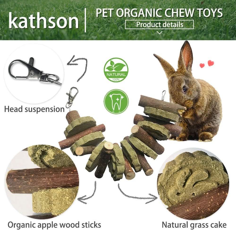 2-Pack Organic Bunny Chew Toys for Dental Health - Bamboo Sticks and Natural Fruitwood Branches for Rabbits, Guinea Pigs, and Hamsters (Includes Fruitwood Sticks and Alfalfa Cakes)