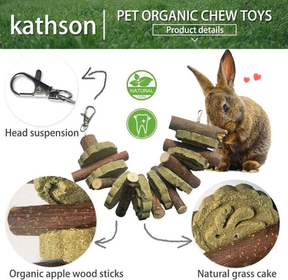 2-Pack Organic Bunny Chew Toys for Dental Health - Bamboo Sticks and Natural Fruitwood Branches for Rabbits, Guinea Pigs, and Hamsters (Includes Fruitwood Sticks and Alfalfa Cakes)