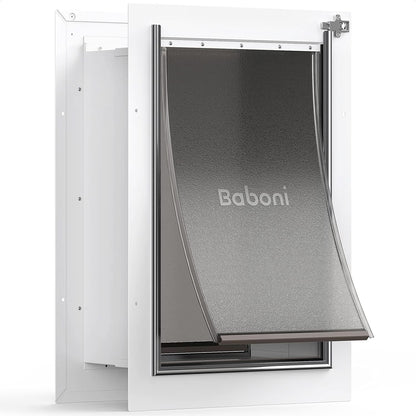 Large Pet Door for Wall with Steel Frame, Telescoping Tunnel, Aluminum Lock, and Double Flap Design for Dogs and Cats up to 100 lbs - Strong and Durable