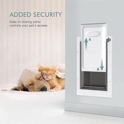 Large Pet Door for Wall with Steel Frame, Telescoping Tunnel, Aluminum Lock, and Double Flap Design for Dogs and Cats up to 100 lbs - Strong and Durable