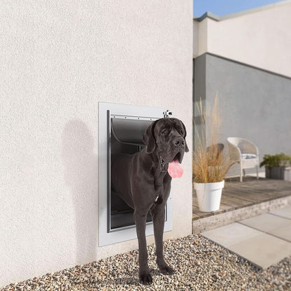 Large Pet Door for Wall with Steel Frame, Telescoping Tunnel, Aluminum Lock, and Double Flap Design for Dogs and Cats up to 100 lbs - Strong and Durable