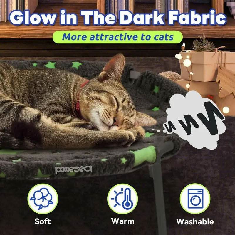 POMESEA Napping Spot,Desk & Floor Cat Hammock,Soft Elevated Pet Bed for Dogs & Cats, Glow in the Dark,Raised Cozy Hammock,Cat Lounge Furniture