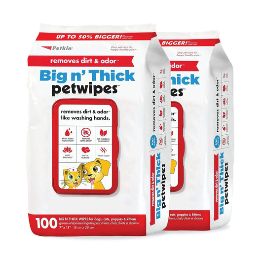 Pet Wipes for Dogs and Cats - 200 Large Wipes for Effective Cleaning of Ears, Face, Butt, and Eye Area - Ideal for Home and Travel - 2 Packs of 100 Wipes Each