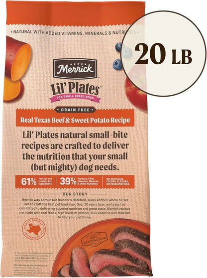 Lil' Plates Premium Grain-Free Dry Dog Food for Small Breeds, Real Texas Beef and Sweet Potato Kibble - 20 lb Bag