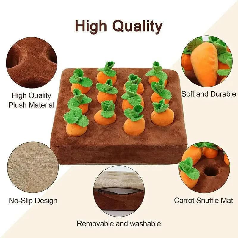 Interactive Dog Toys Carrot Snuffle Mat for Dogs Plush Puzzle Toy Non-Slip Nosework Feed Games Pet Stress Relief with 12 Carrots Outdoor Dog