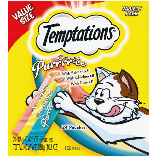 Creamy Puree Chicken, Salmon & Tuna Lickable Cat Treats, 12G Pouches (24 Pack)