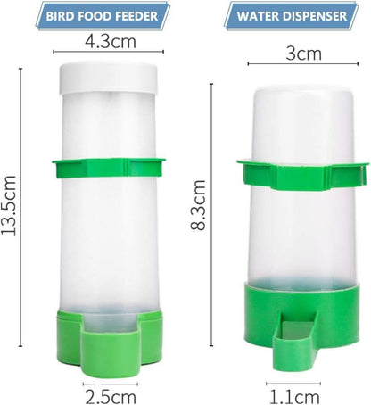 Automatic Bird Water Dispenser Set with Food Feeder for Parrots, Budgies, Lovebirds, and Cockatiels (2 x 60ml Dispensers + 1 x 150ml Feeder)