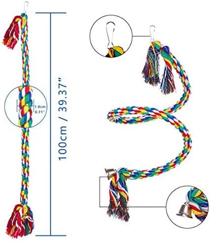 Bird Perch Stand Set - 3 Rope Perches for Parakeets, Cockatiels, Conures, Macaws, Lovebirds, and Finches
