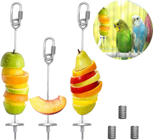 3-Piece Stainless Steel Bird Food Holder and Feeder Toy for Small Animals, Ideal for Foraging and Treating Parrots, Cockatoos, and Cockatiels
