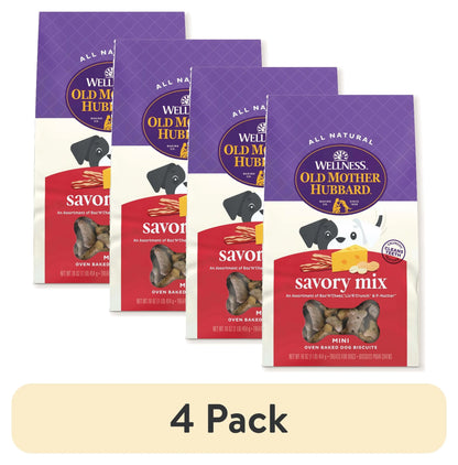 (4 Pack)  by Wellness Classic Savory Mix Baked Biscuit Treats for Dogs, Mini 16 Ounce Bag