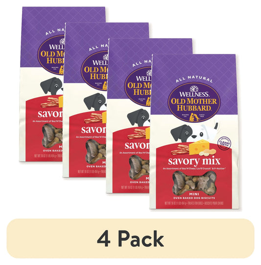 (4 Pack)  by Wellness Classic Savory Mix Baked Biscuit Treats for Dogs, Mini 16 Ounce Bag