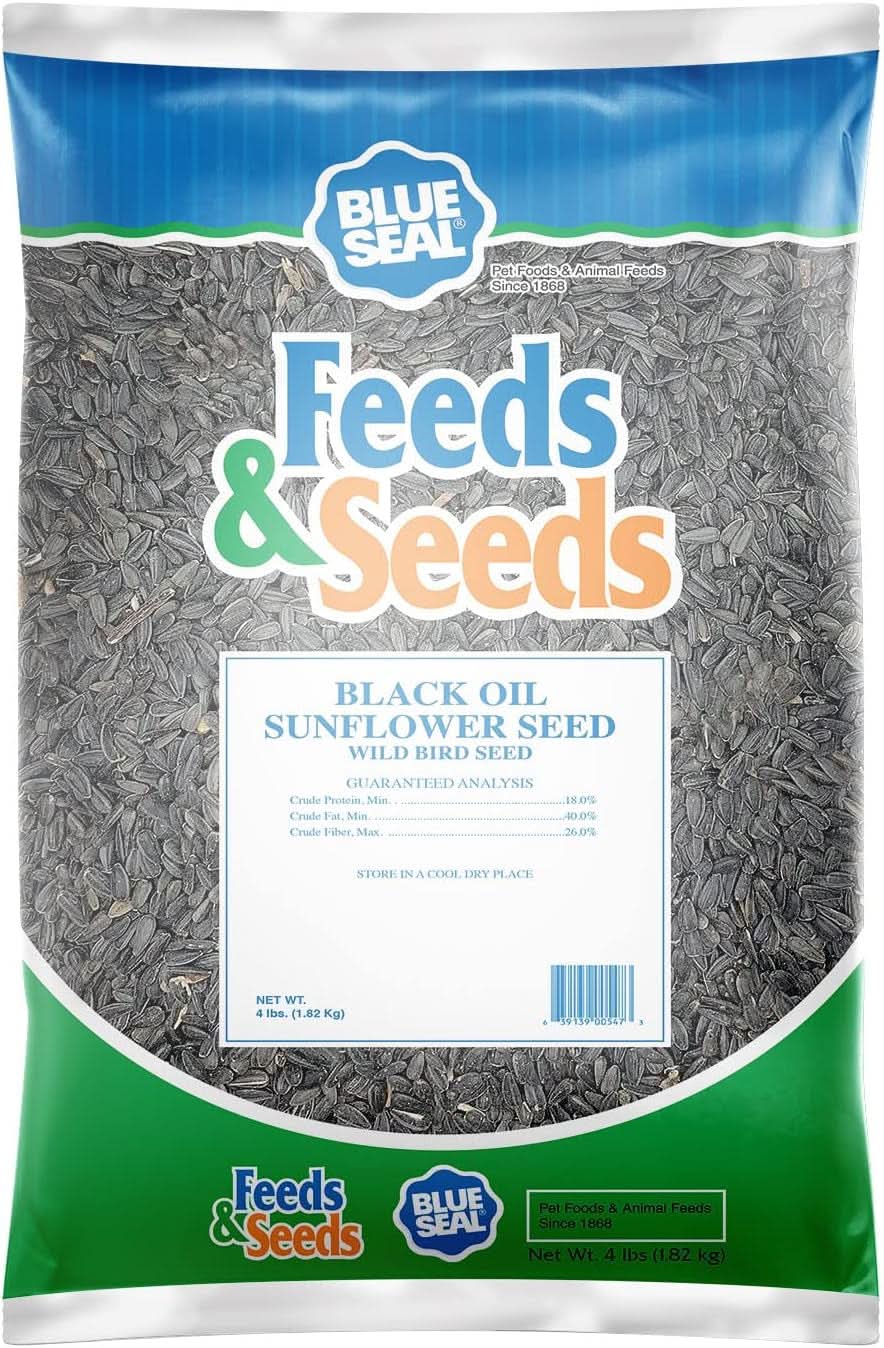 Premium Black Oil Sunflower Wild Bird Seed - High Protein Blend for Attracting Cardinals, Doves, Woodpeckers, and More - Shell-Free Mix for Outdoor Feeders - Made in the USA - 4 Pound Bag