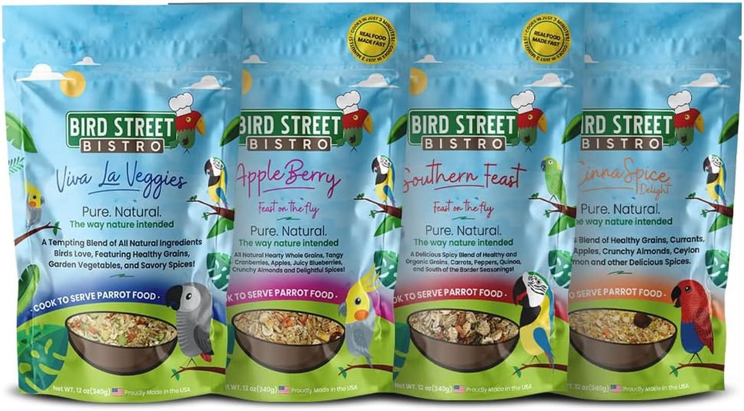 Parrot Food Sample Pack - Quick Preparation in 3 to 15 Minutes | All-Natural Organic Grains, Legumes, Fruits, Vegetables, and Spices - Free from Fillers and Additives