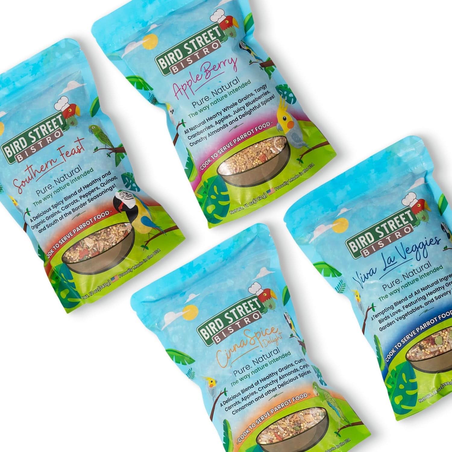 Parrot Food Sample Pack - Quick Preparation in 3 to 15 Minutes | All-Natural Organic Grains, Legumes, Fruits, Vegetables, and Spices - Free from Fillers and Additives