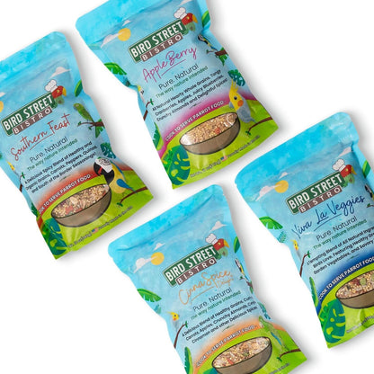 Parrot Food Sample Pack - Quick Preparation in 3 to 15 Minutes | All-Natural Organic Grains, Legumes, Fruits, Vegetables, and Spices - Free from Fillers and Additives