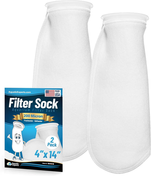 4-Inch 200 Micron Filter Socks for Saltwater Aquariums - Sump and Reef Filter Sock (2 Pack, 4" x 14")