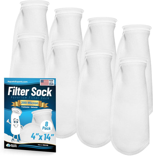 4-Inch 200 Micron Filter Socks for Saltwater Aquariums - 8 Pack (4" x 14")