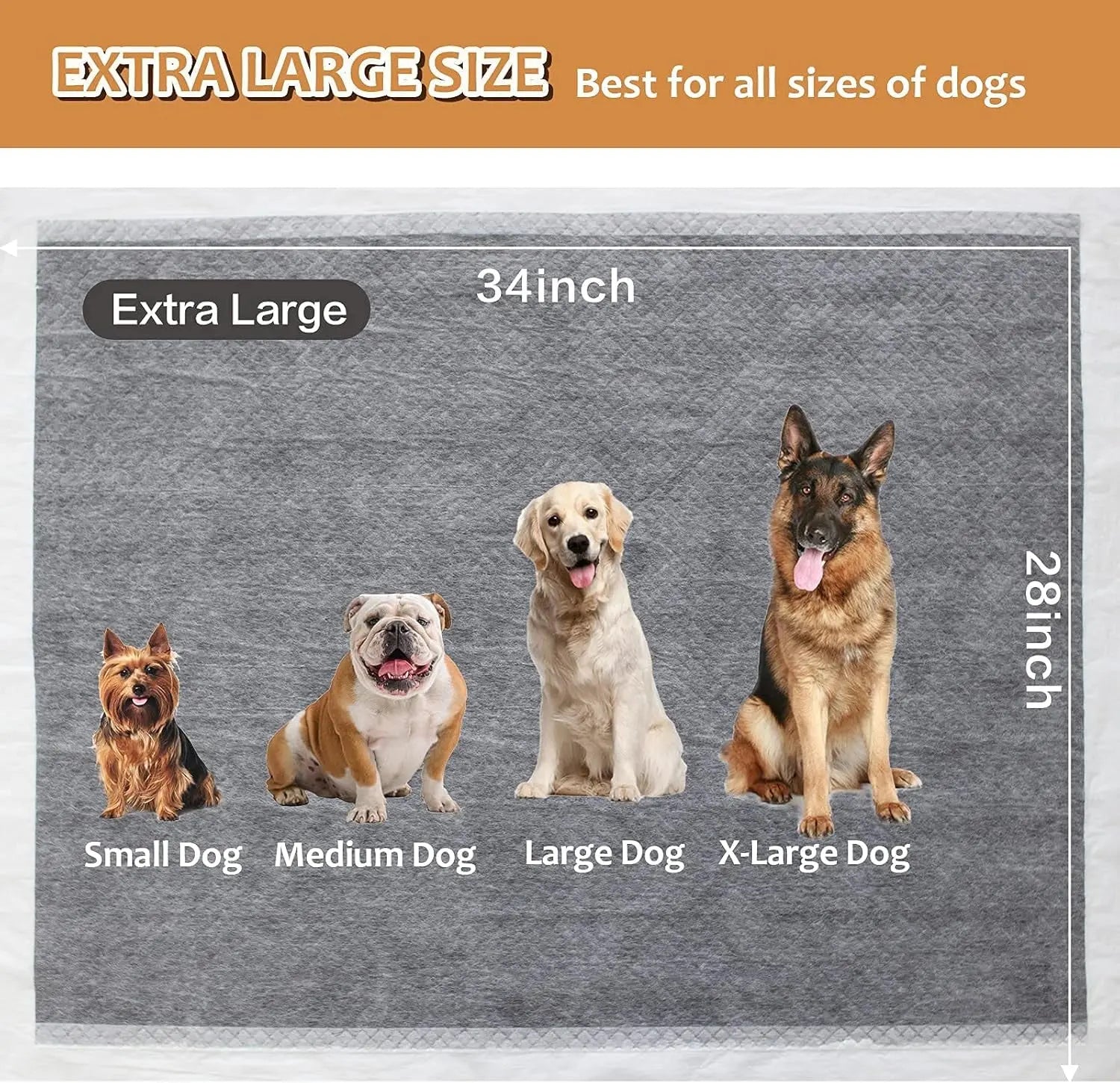 Extra Large Dog Pee Pads 28" x 34", 40 Count, Activated Carbon Charcoal Training Pads with Adhesive, Disposable Potty Pads for Dogs and Cats