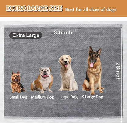 Extra Large Dog Pee Pads 28" x 34", 40 Count, Activated Carbon Charcoal Training Pads with Adhesive, Disposable Potty Pads for Dogs and Cats