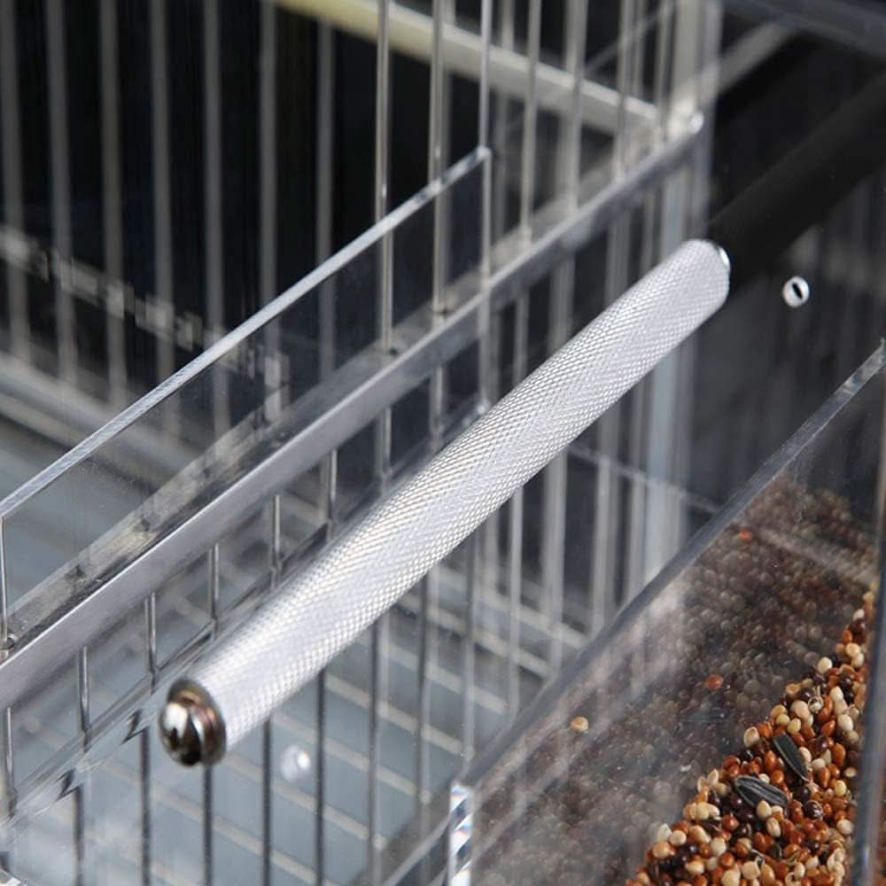 Automatic Bird Feeder - No Mess Acrylic Seed Container for Parakeets, Canaries, Cockatiels, Parrots, and Finches (5.1 x 5.1 x 4.3 inches)