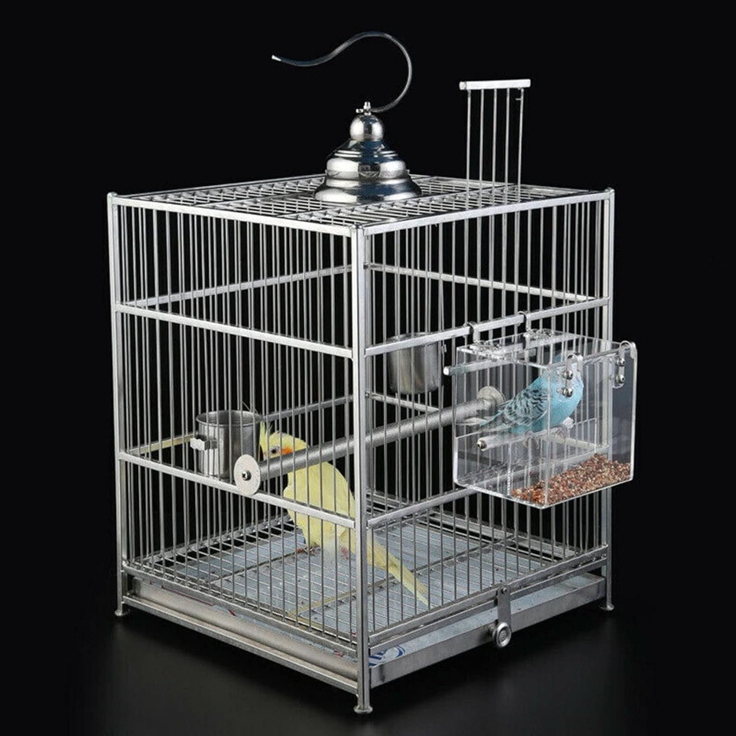 Automatic Bird Feeder - No Mess Acrylic Seed Container for Parakeets, Canaries, Cockatiels, Parrots, and Finches (5.1 x 5.1 x 4.3 inches)