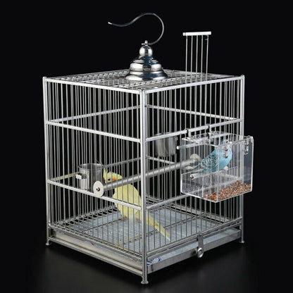 Automatic Bird Feeder - No Mess Acrylic Seed Container for Parakeets, Canaries, Cockatiels, Parrots, and Finches (5.1 x 5.1 x 4.3 inches)