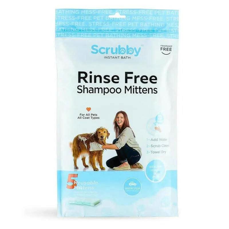Rinse Free Shampoo Mittens for Dogs, Bath Wipes for Bathing and Washing Pets, Hypoallergenic No Rinse Wash Mitt for Grooming, Lather Wipe Dry - 5 Pack