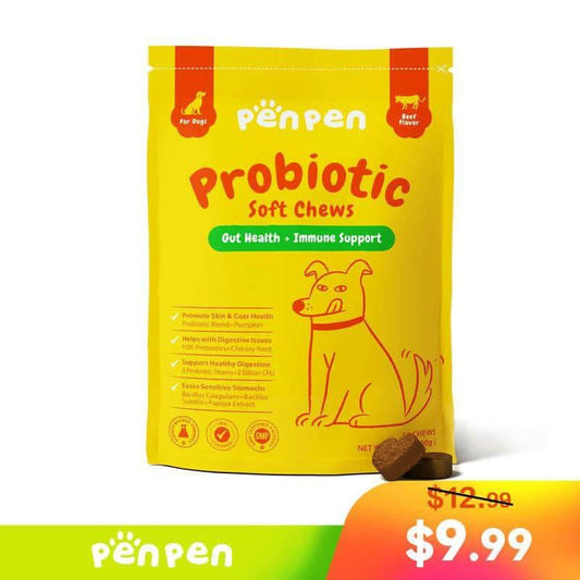 PENPEN Probiotics for Dogs - Multi-Probiotic & Enzyme Blend for Digestive Health, Eases Sensitive Stomachs (Beef Chews)