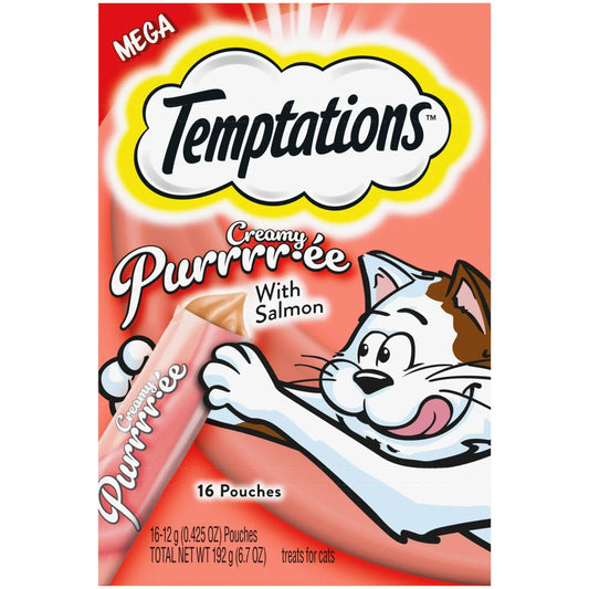 Creamy Puree with Salmon Squeezable Lickable Wet Treats for Cats, 0.42 Oz (16 Pack)