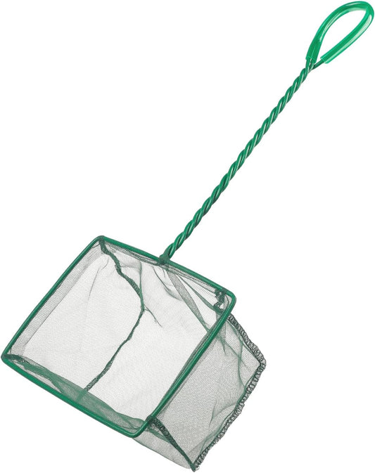 Aquarium Fish Net with Braided Metal Handle - Square Soft Fine Mesh Net for Skimming Sludge, Food Residue, and Waste in Fish Tanks, Small Koi Ponds, and Pools