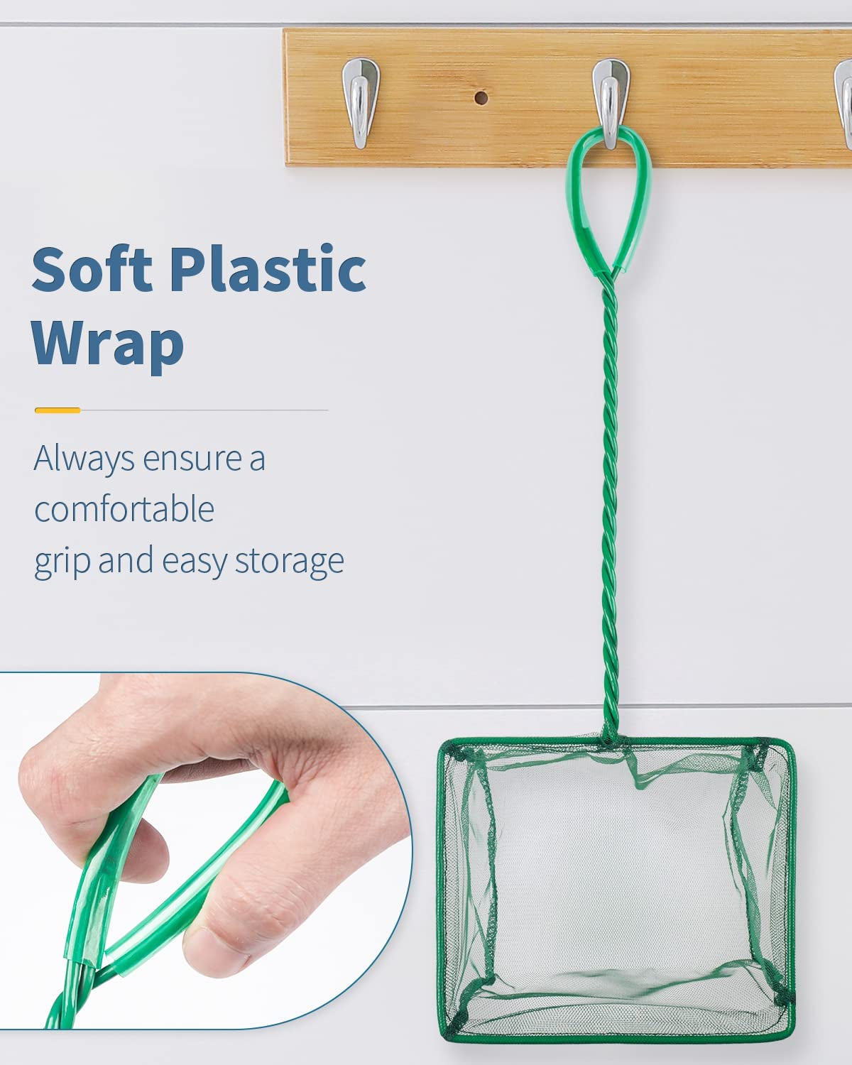 Aquarium Fish Net with Braided Metal Handle - Square Soft Fine Mesh Net for Skimming Sludge, Food Residue, and Waste in Fish Tanks, Small Koi Ponds, and Pools
