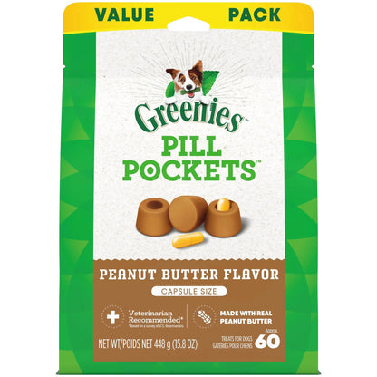 Pill Pockets for Dogs Peanut Butter Large, Capsule Size Soft Dog Treats, 15.8 Oz, (60 Pk)